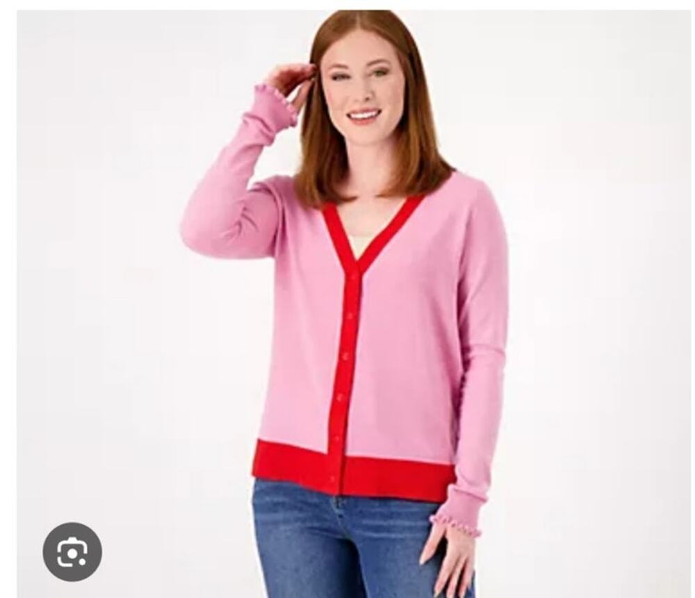 Candace Cameron Bure XS Pink Red Button Front Cardigan sweater NWT